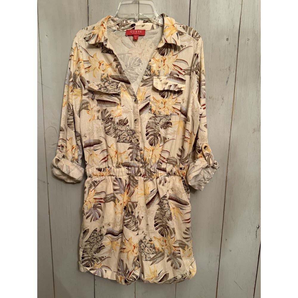 Guess Floral Linen Blend Vintage Romper Size‎ Med Beach Vibe Stunning